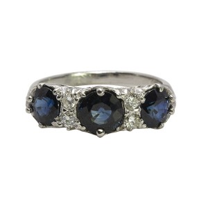 Platinum Diamond Blue Sapphire Ring